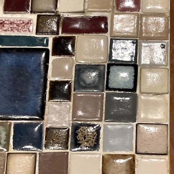 SOLD! Mid Century Modern Mosaic Tile Trivet WOOD Frame - Picture 5 of 8